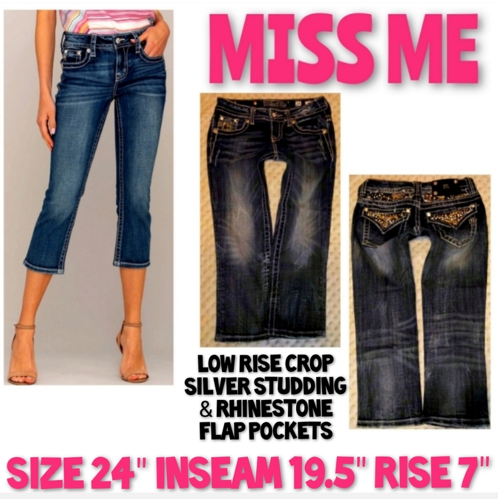 Miss Me Jeans Size 24 Low Rise Skinny Leg Crop - Picture 1 of 12